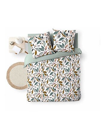 Housse de couette 240x220 + 2 taies imprimées feuillages