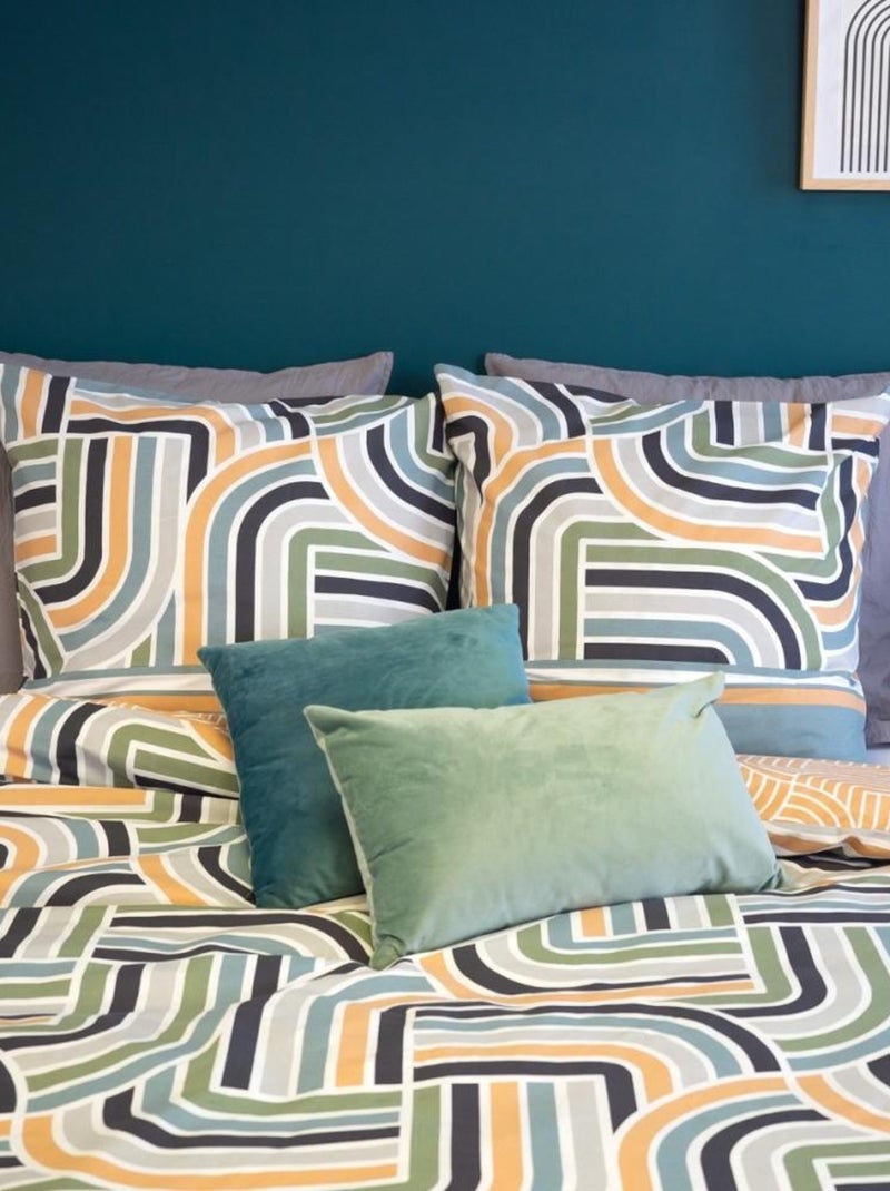 Housse de couette 240x220 + 2 taies LOUTE 100% Coton 57 fils Multicolore - Kiabi