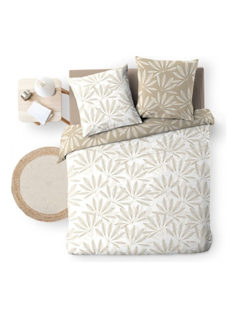 Housse de couette 240x220 + 2 taies MALIA 100% coton Beige - Kiabi