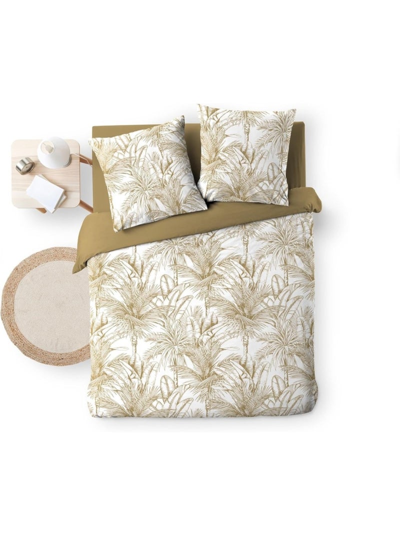 Housse de couette 240x220 + 2 taies microfibre PALMIERS Jaune - Kiabi