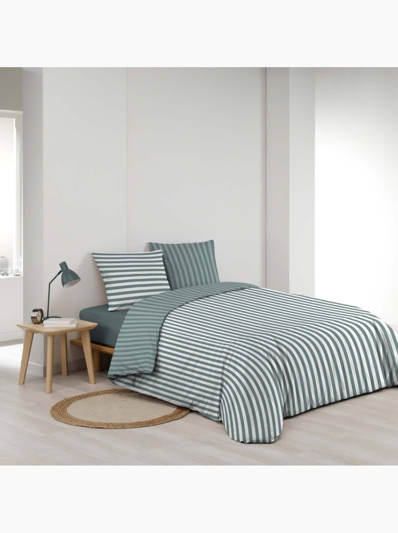 Housse de couette 240x220 + 2 taies microfibre rayan cèdre Vert - Kiabi