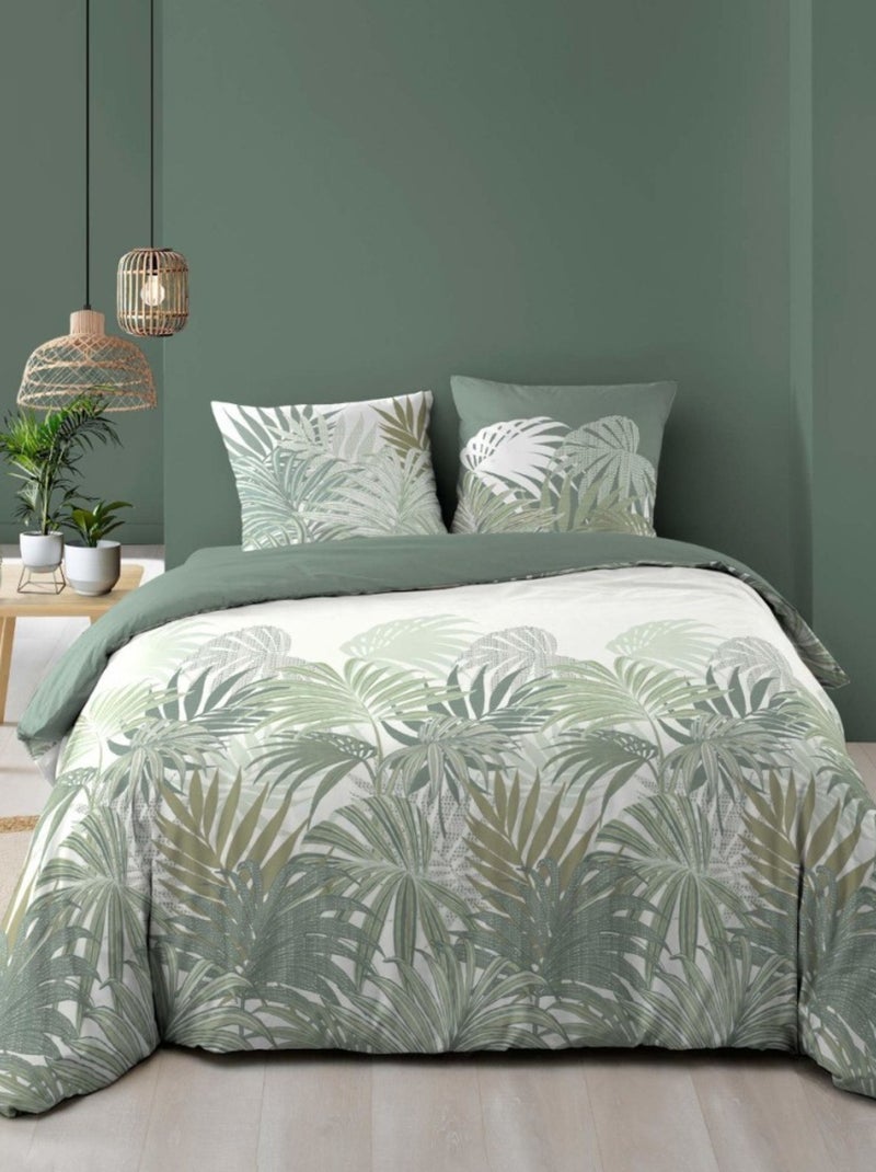 Housse de couette 240x220 + 2 taies NYMEA 100% coton 57fils Vert - Kiabi