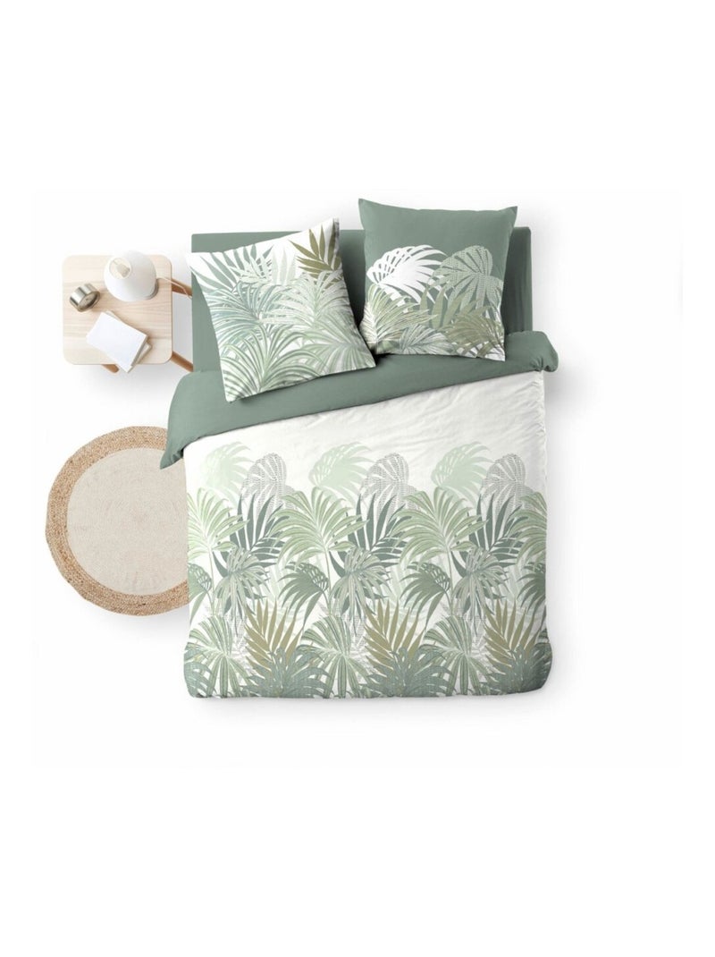 Housse de couette 240x220 + 2 taies NYMEA 100% coton 57fils Vert - Kiabi