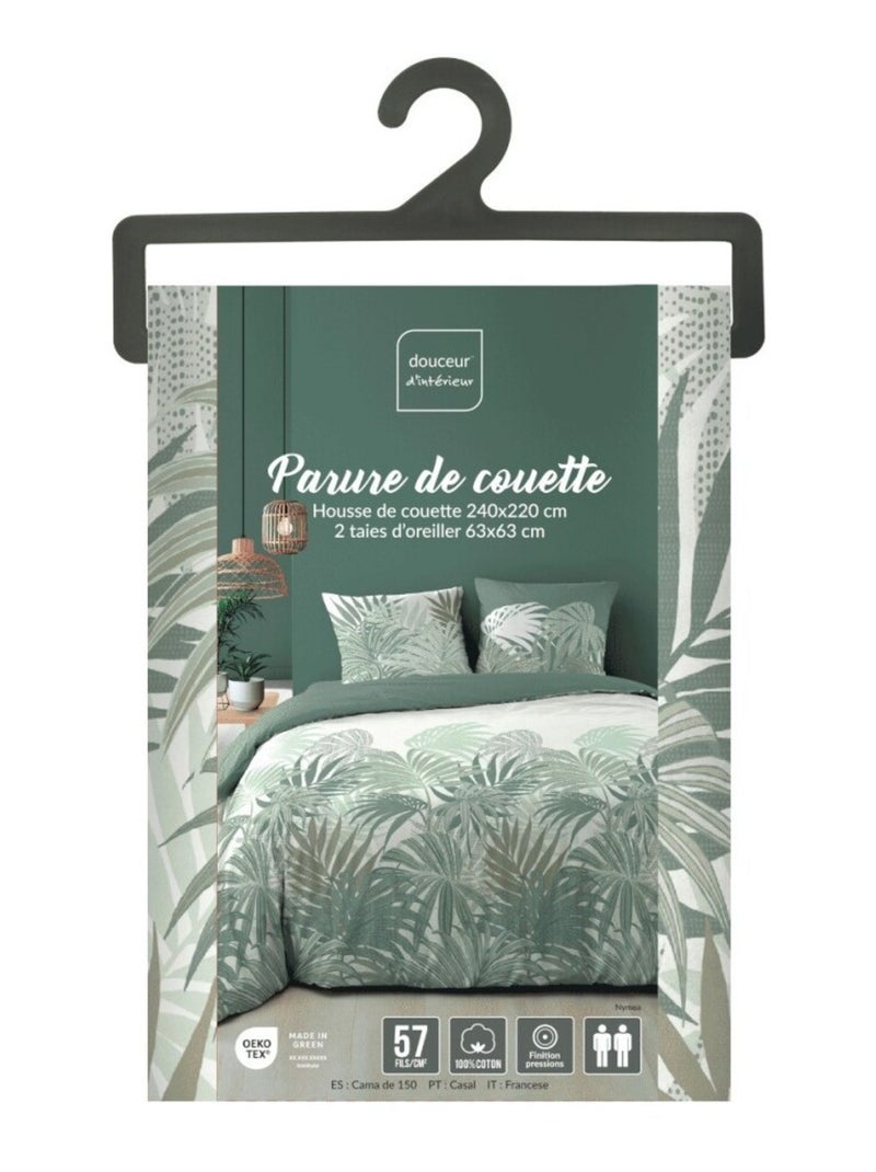 Housse de couette 240x220 + 2 taies NYMEA 100% coton 57fils Vert - Kiabi