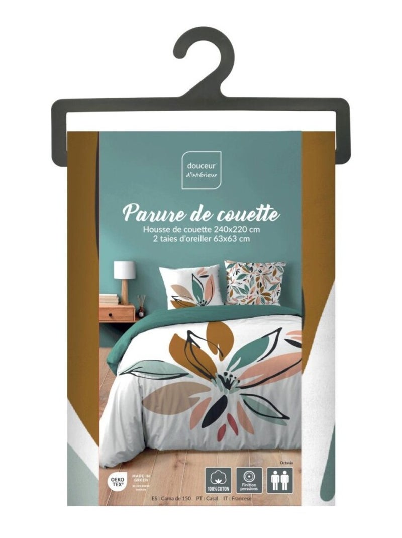 Housse de couette 240x220 + 2 taies OCTAVIA 100% coton Blanc - Kiabi