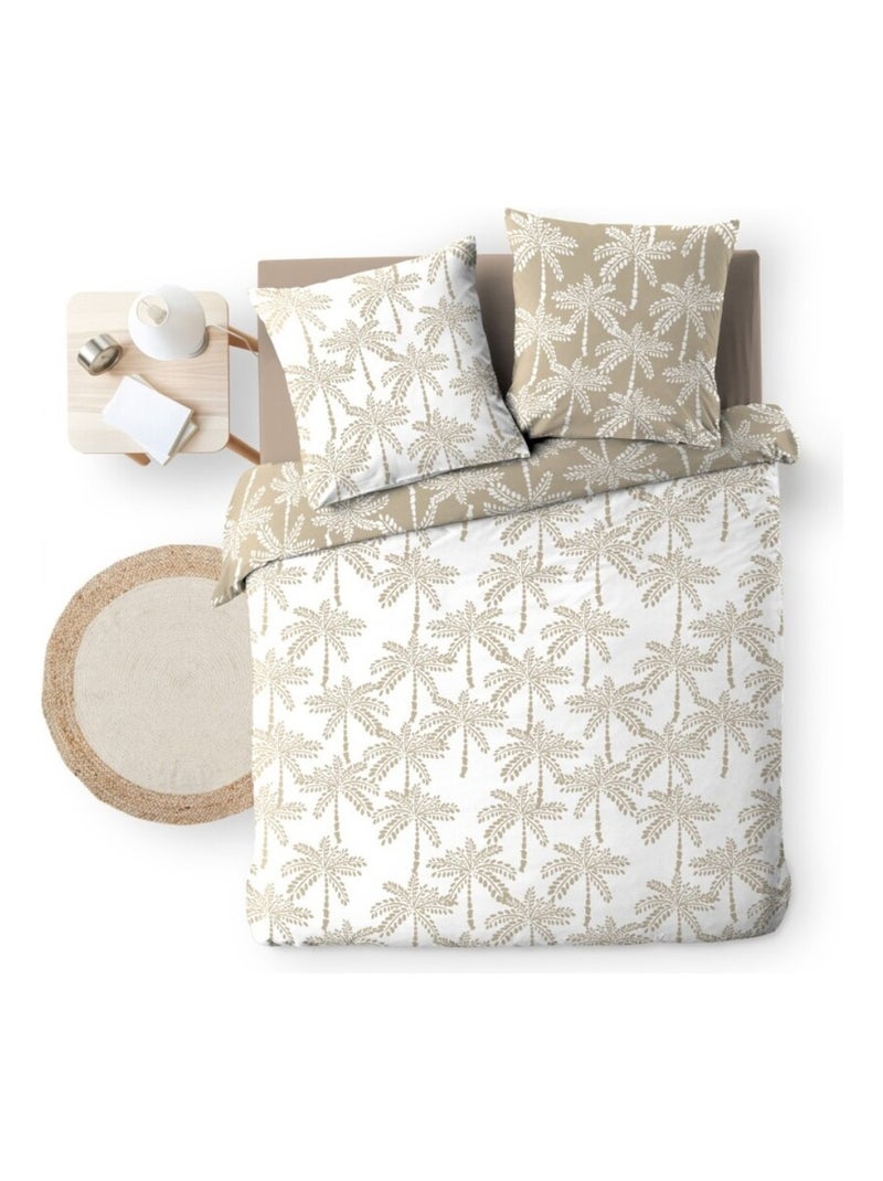 Housse de couette 240x220 + 2 taies OLIANA 100% coton 57 fils Beige - Kiabi