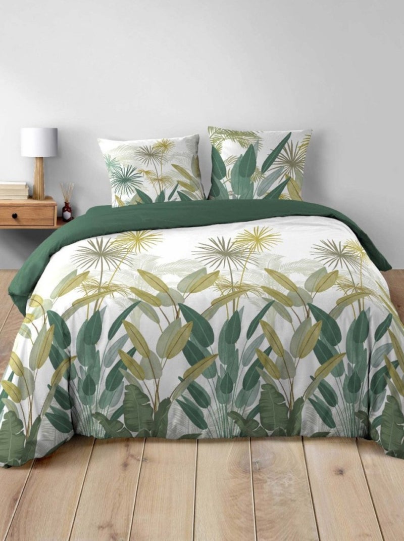 Housse de couette 240x220 + 2 taies OTIKA 100% coton Vert - Kiabi