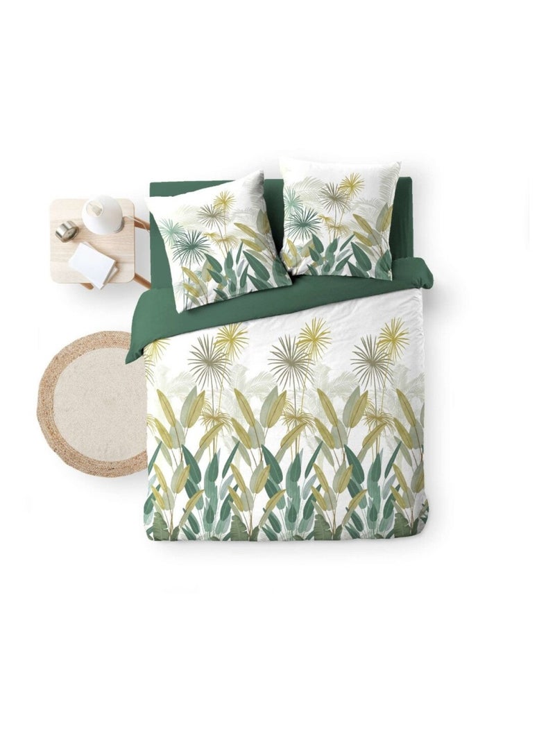 Housse de couette 240x220 + 2 taies OTIKA 100% coton Vert - Kiabi