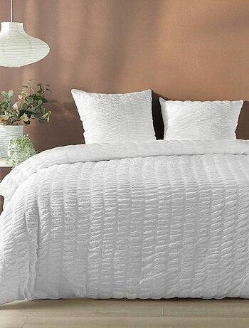 Housse de couette 240x220 + 2 taies plissée blanche
