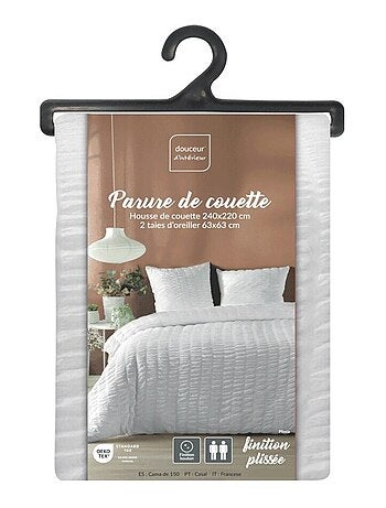 Housse de couette 240x220 + 2 taies plissée blanche