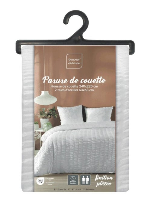 Housse de couette 240x220 + 2 taies plissée blanche - Kiabi