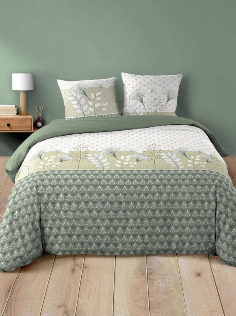 Housse de couette 240x220 + 2 taies POETINE 100% coton Vert - Kiabi