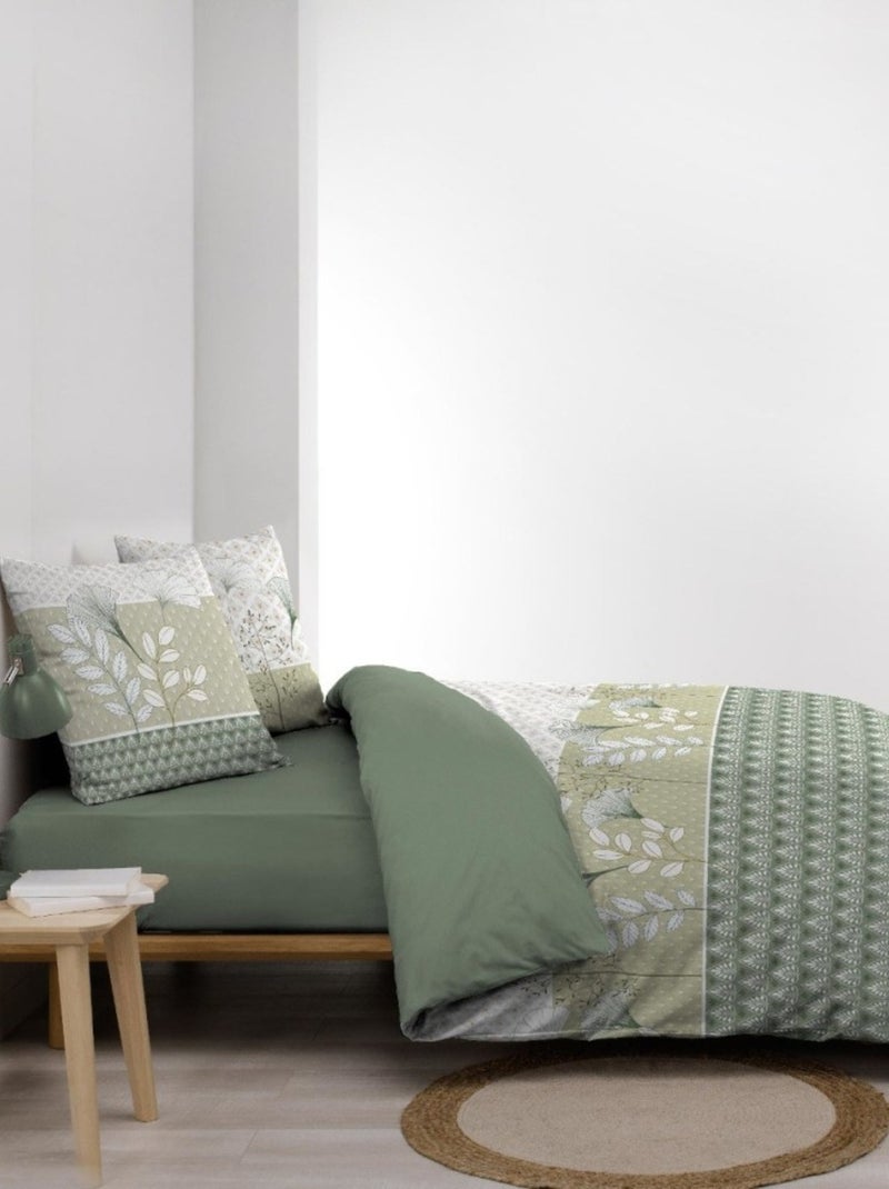Housse de couette 240x220 + 2 taies POETINE 100% coton Vert - Kiabi