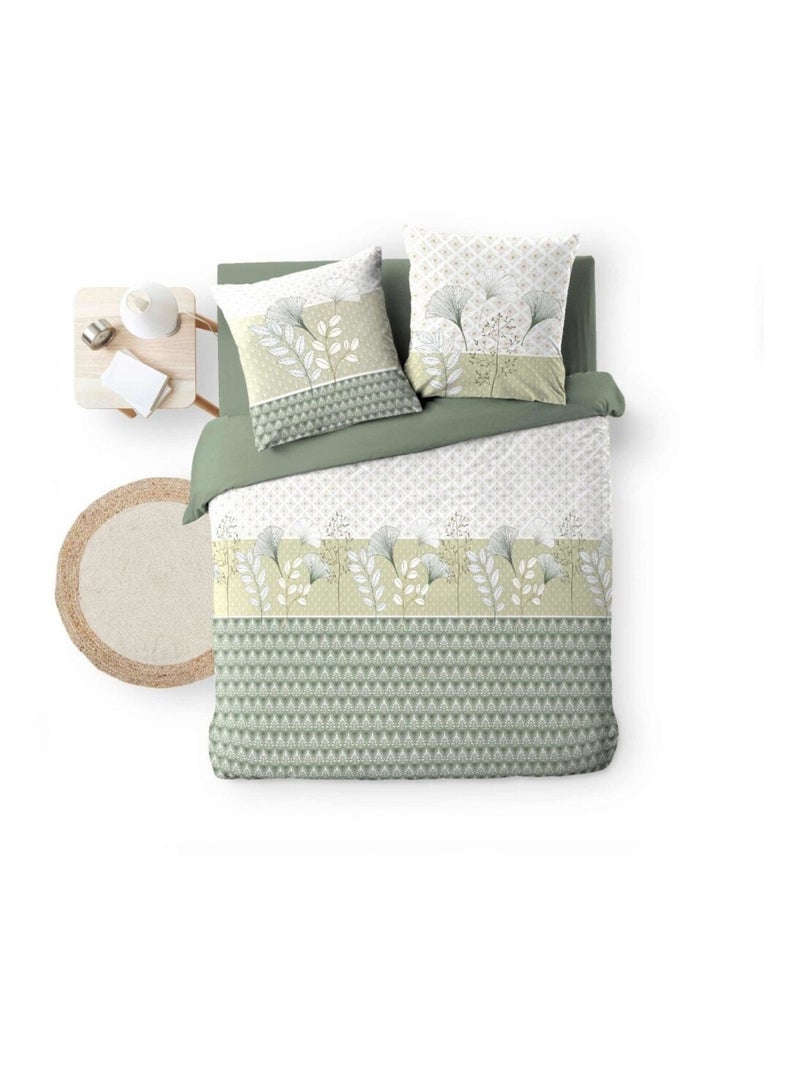 Housse de couette 240x220 + 2 taies POETINE 100% coton Vert - Kiabi