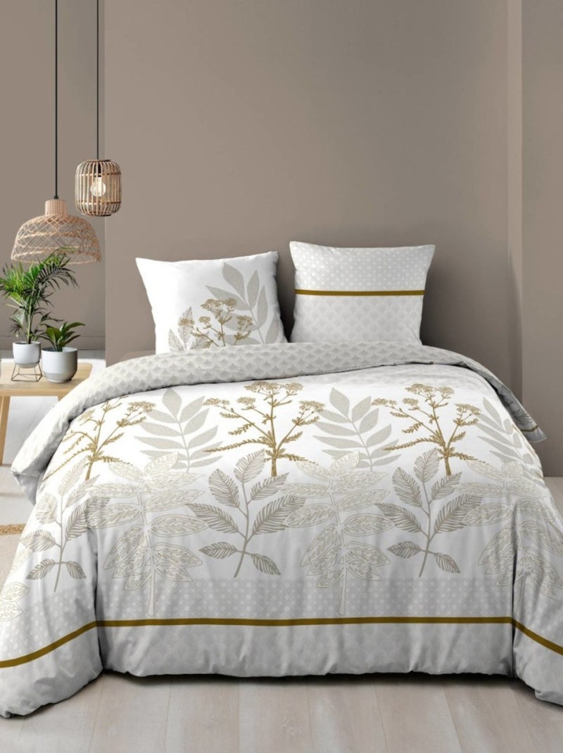 Housse de couette 240x220 + 2 taies RAONI 100% coton 57fils Blanc - Kiabi