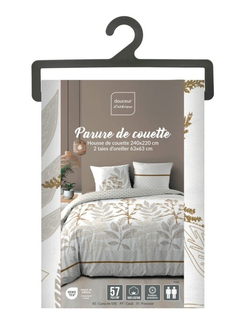 Housse de couette 240x220 + 2 taies RAONI 100% coton 57fils Blanc - Kiabi