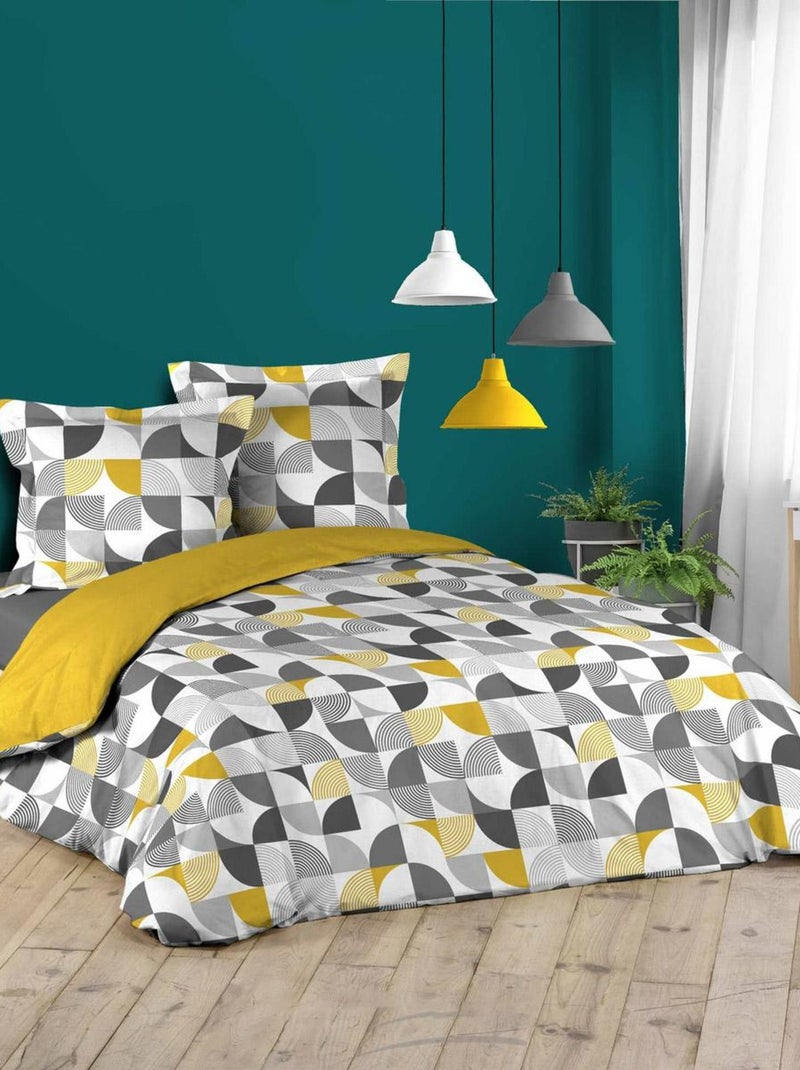 Housse de couette 240x220 + 2 taies Rythmo gris coton Bleu - Kiabi