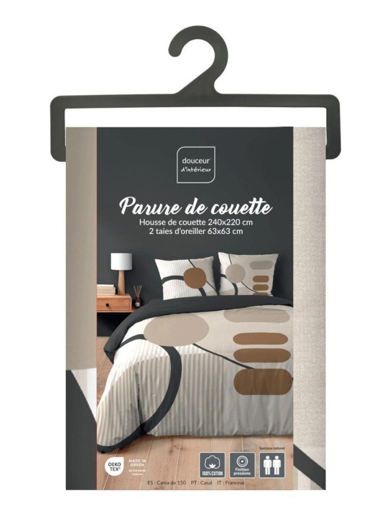 Housse de couette 240x220 + 2 taies SANTANA 100% coton Gris - Kiabi