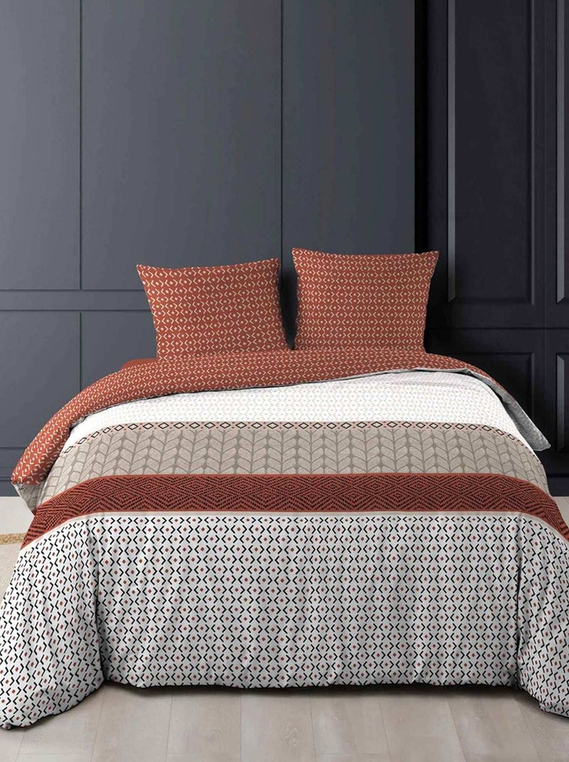 Housse de couette 240x220 + 2 taies Sirocco terracotta coton 52 fils Rouge - Kiabi