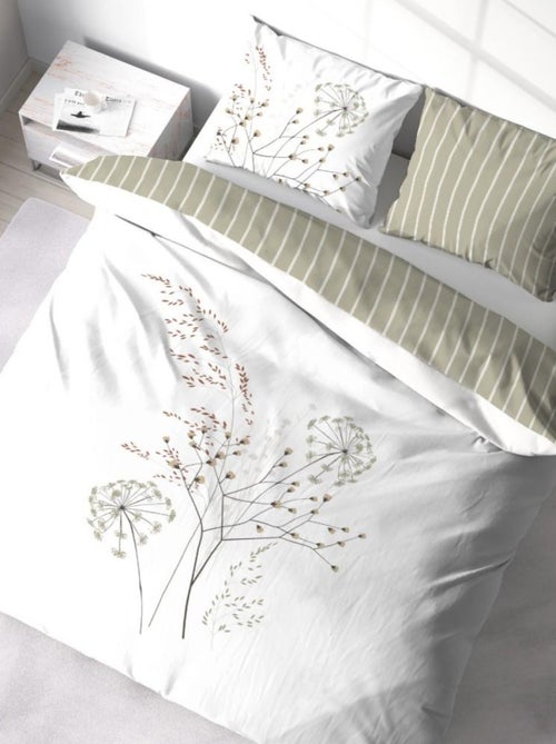 Housse de couette 240x220 + 2 taies SOLIFLORE 100% Coton 57 fils - Kiabi