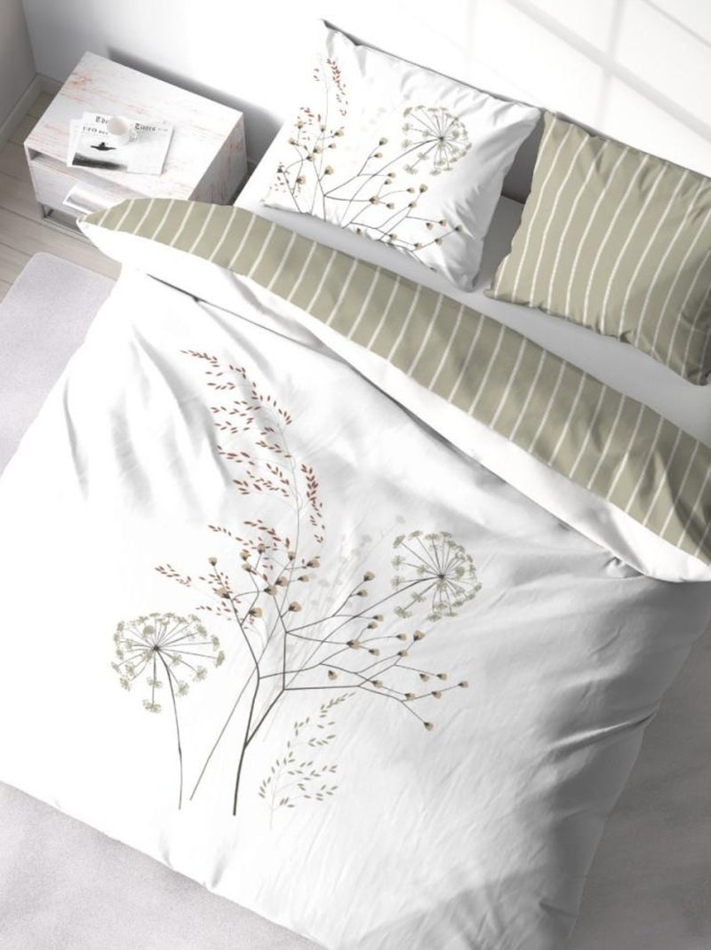 Housse de couette 240x220 + 2 taies SOLIFLORE 100% Coton 57 fils Blanc - Kiabi