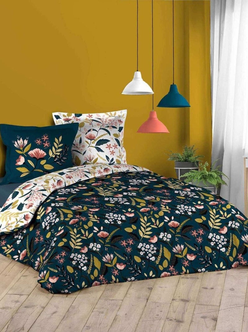 Housse de couette 240x220 + 2 taies Stessy marine coton Bleu - Kiabi