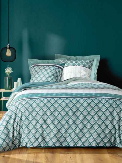 Housse de couette 240x220 + 2 taies STRIA Emeraude - Kiabi