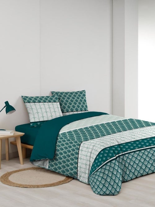 Housse de couette 240x220 + 2 taies STRIA Emeraude - Kiabi