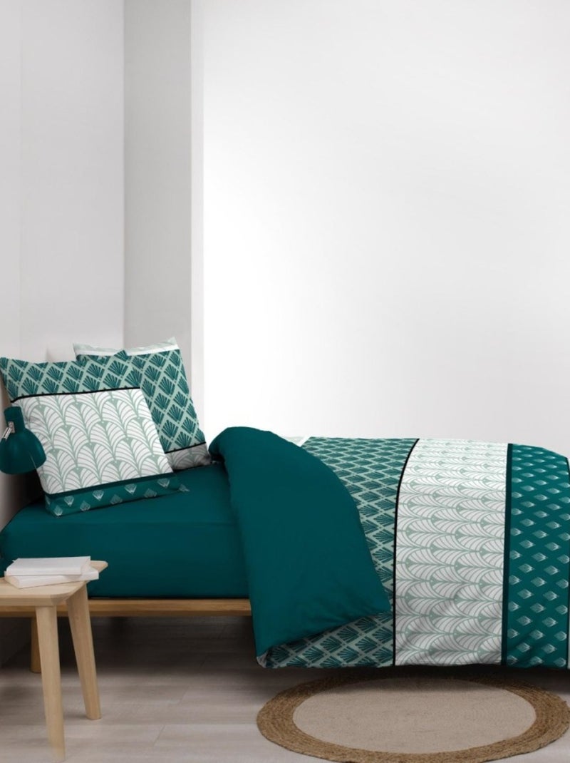 Housse de couette 240x220 + 2 taies STRIA Emeraude Vert - Kiabi