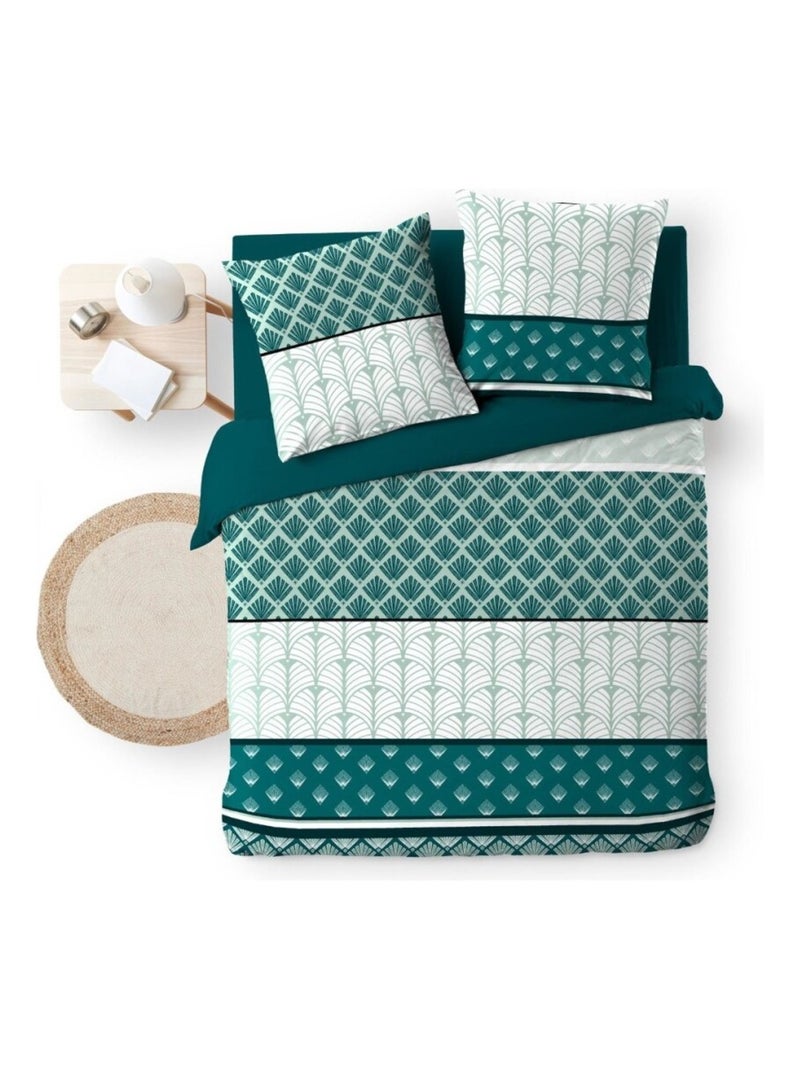 Housse de couette 240x220 + 2 taies STRIA Emeraude Vert - Kiabi