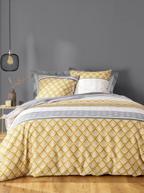 Housse de couette 240x220 + 2 taies STRIA Ocre - Kiabi
