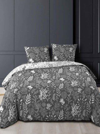 Housse de couette 240x220 + 2 taies Suzanne anthracite coton 52 fils