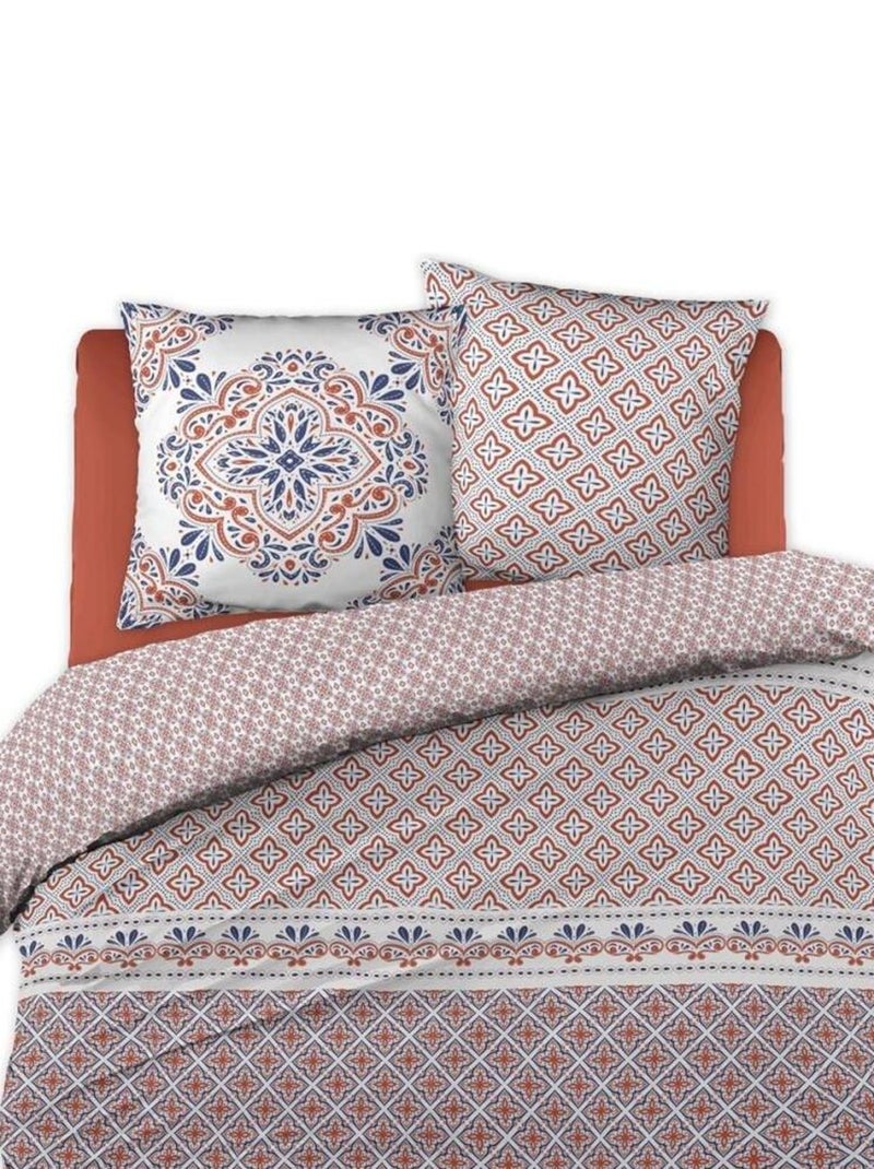 Housse de couette 240x220 + 2 taies Terracotta coton 57 fils Rouge - Kiabi