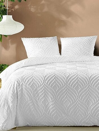Housse de couette 240x220 + 2 taies tuftée blanche