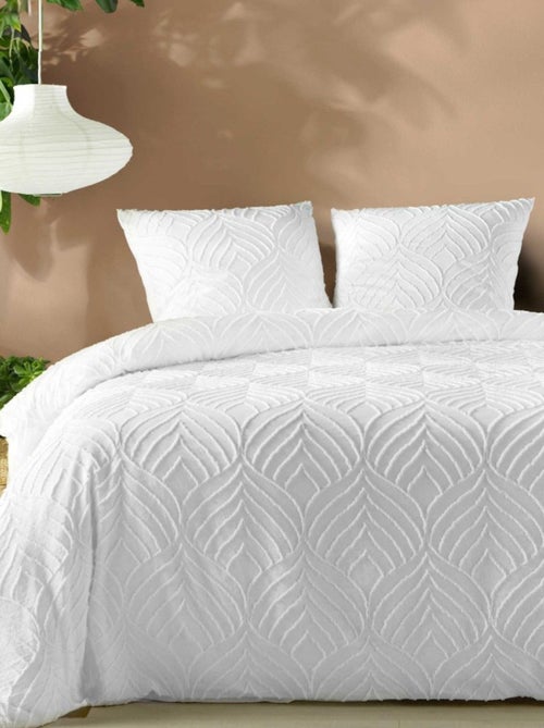 Housse de couette 240x220 + 2 taies tuftée blanche - Kiabi