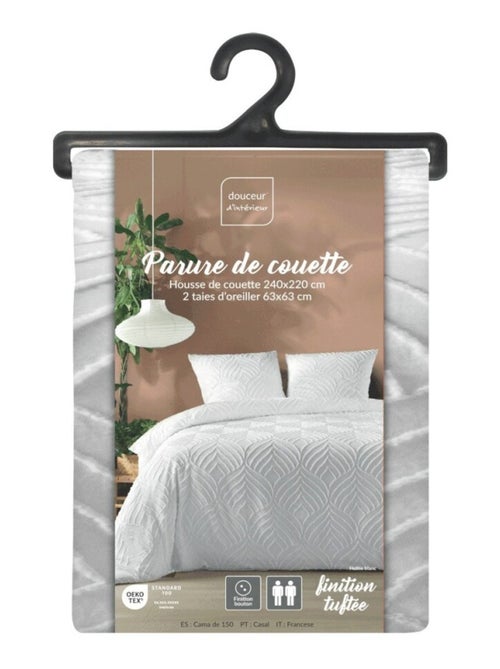 Housse de couette 240x220 + 2 taies tuftée blanche - Kiabi