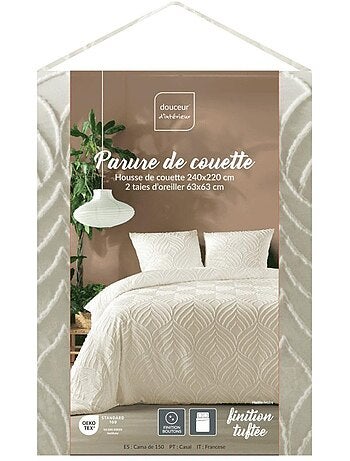 Housse de couette 240x220 + 2 taies tuftée ivoire