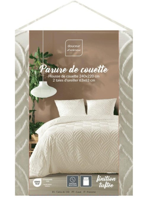 Housse de couette 240x220 + 2 taies tuftée ivoire - Kiabi Housse de couette 240x220 + 2 taies tuftée ivoire - Kiabi