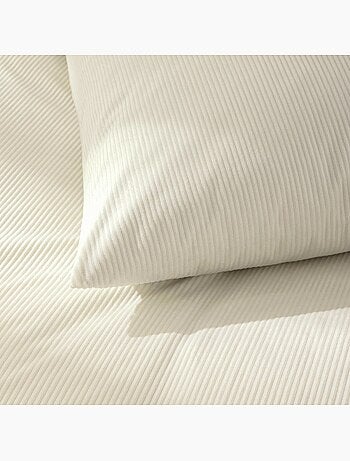 Housse de couette 240x220 + 2 taies velours côtelé beige ivoire