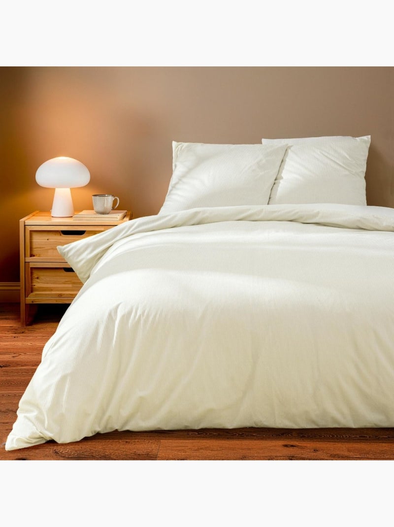 Housse de couette 240x220 + 2 taies velours côtelé beige ivoire Beige - Kiabi