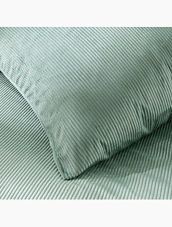 Housse de couette 240x220 + 2 taies velours côtelé vert cèdre