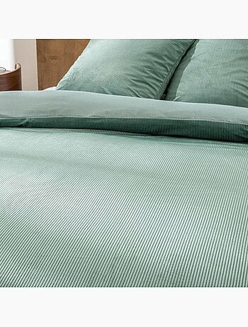 Housse de couette 240x220 + 2 taies velours côtelé vert cèdre