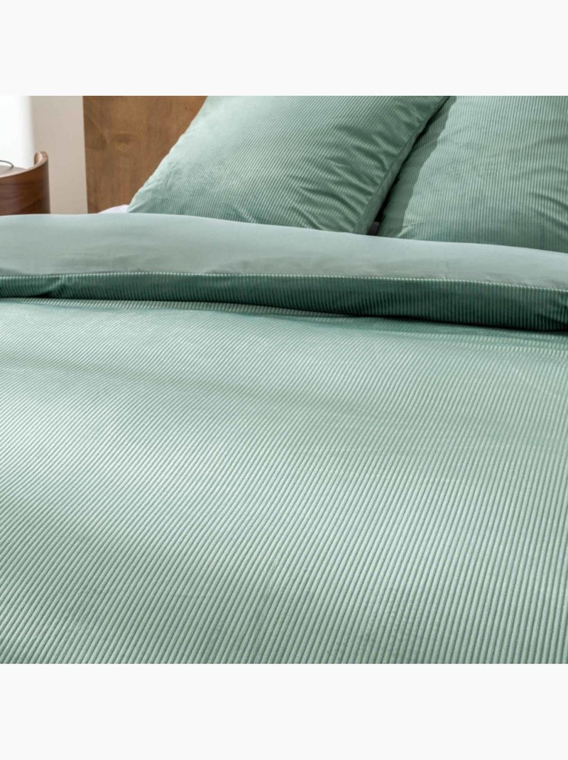 Housse de couette 240x220 + 2 taies velours côtelé vert cèdre Vert - Kiabi