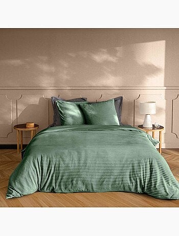 Housse de couette 240x220 + 2 taies vert cèdre finition flanelle