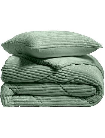 Housse de couette 240x220 + 2 taies vert cèdre finition flanelle