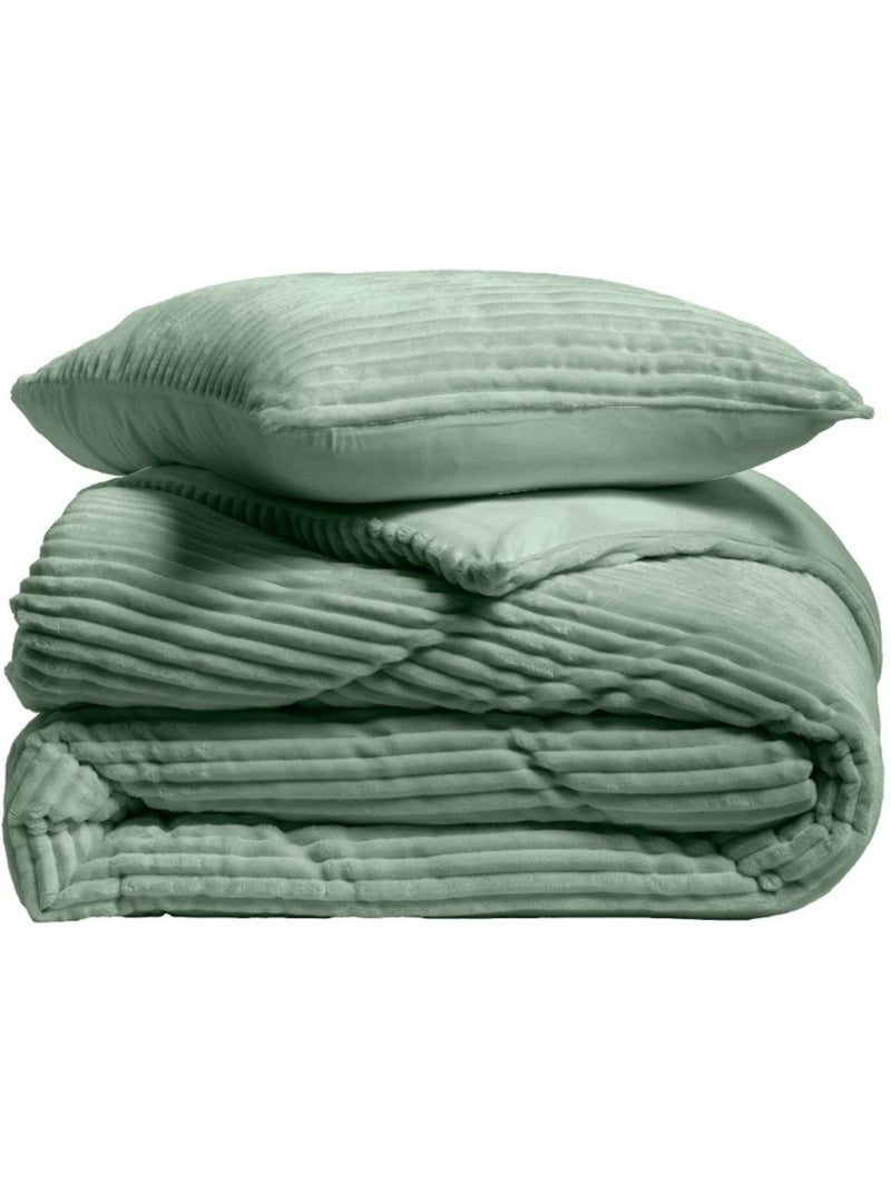 Housse de couette 240x220 + 2 taies vert cèdre finition flanelle Vert - Kiabi