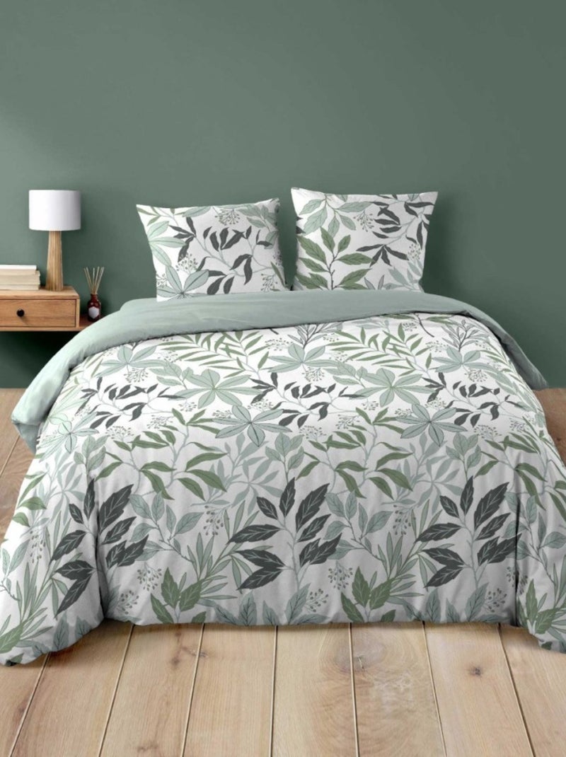 Housse de couette 240x220 + 2 taies VOLTINE 100% coton Vert - Kiabi