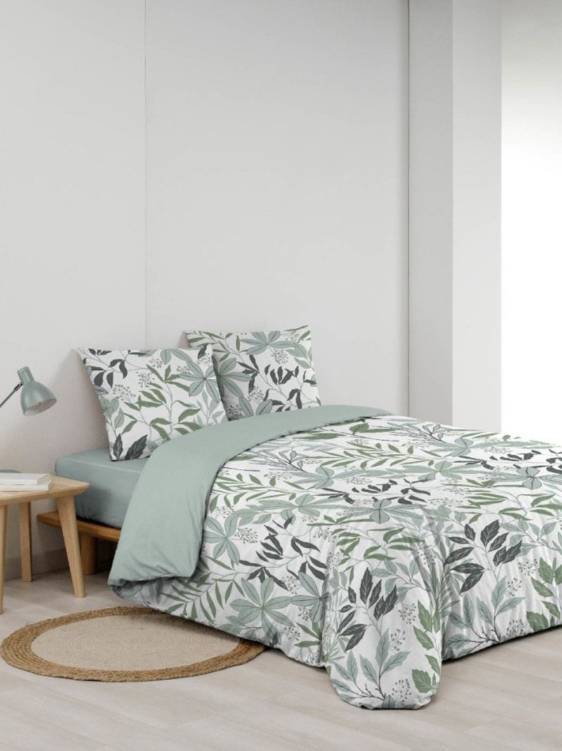 Housse de couette 240x220 + 2 taies VOLTINE 100% coton Vert - Kiabi