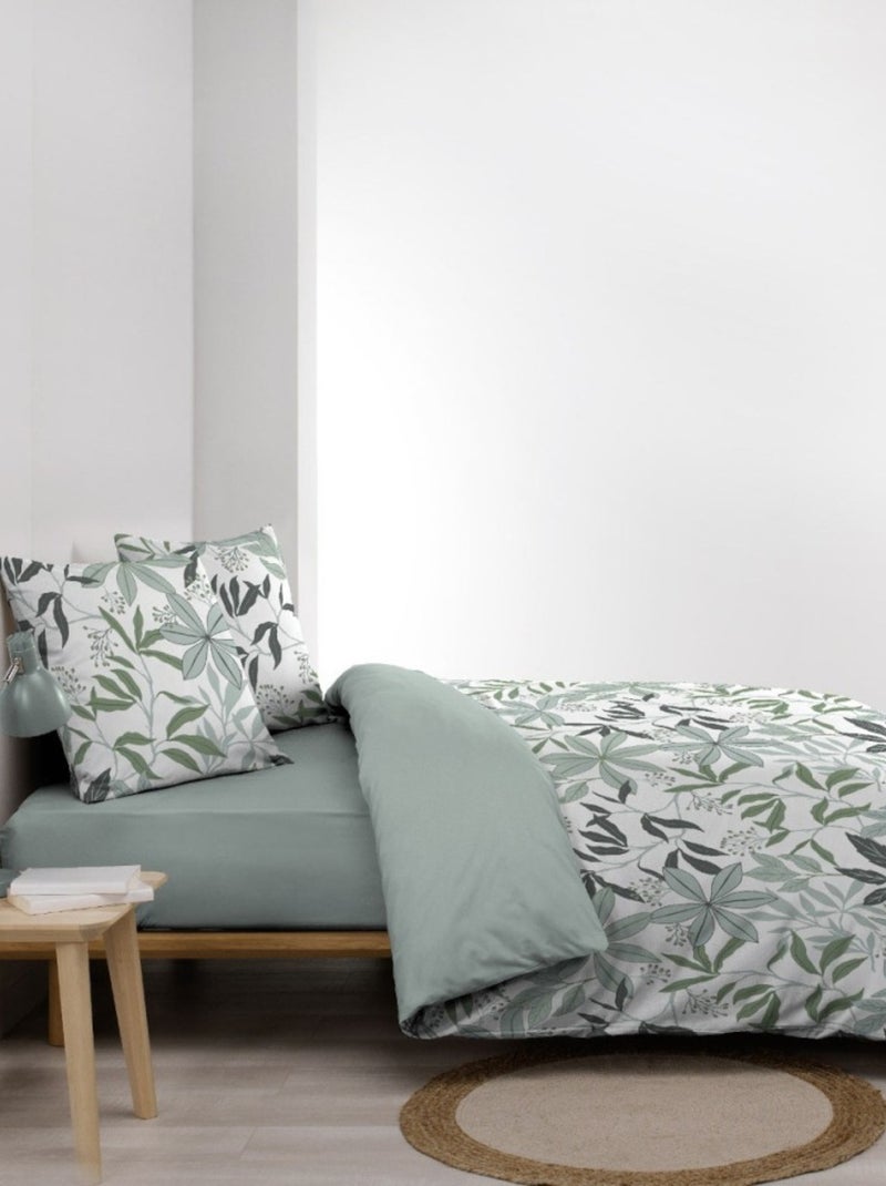 Housse de couette 240x220 + 2 taies VOLTINE 100% coton Vert - Kiabi