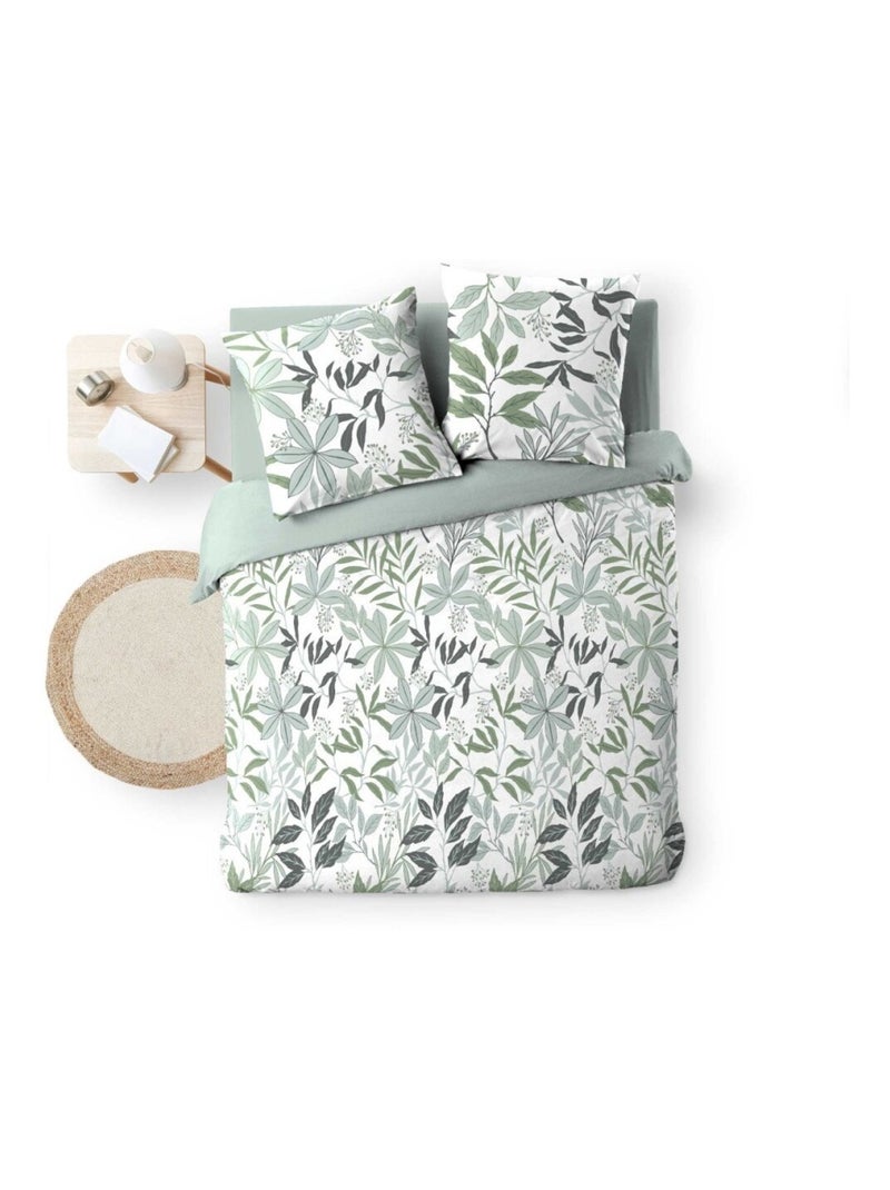 Housse de couette 240x220 + 2 taies VOLTINE 100% coton Vert - Kiabi